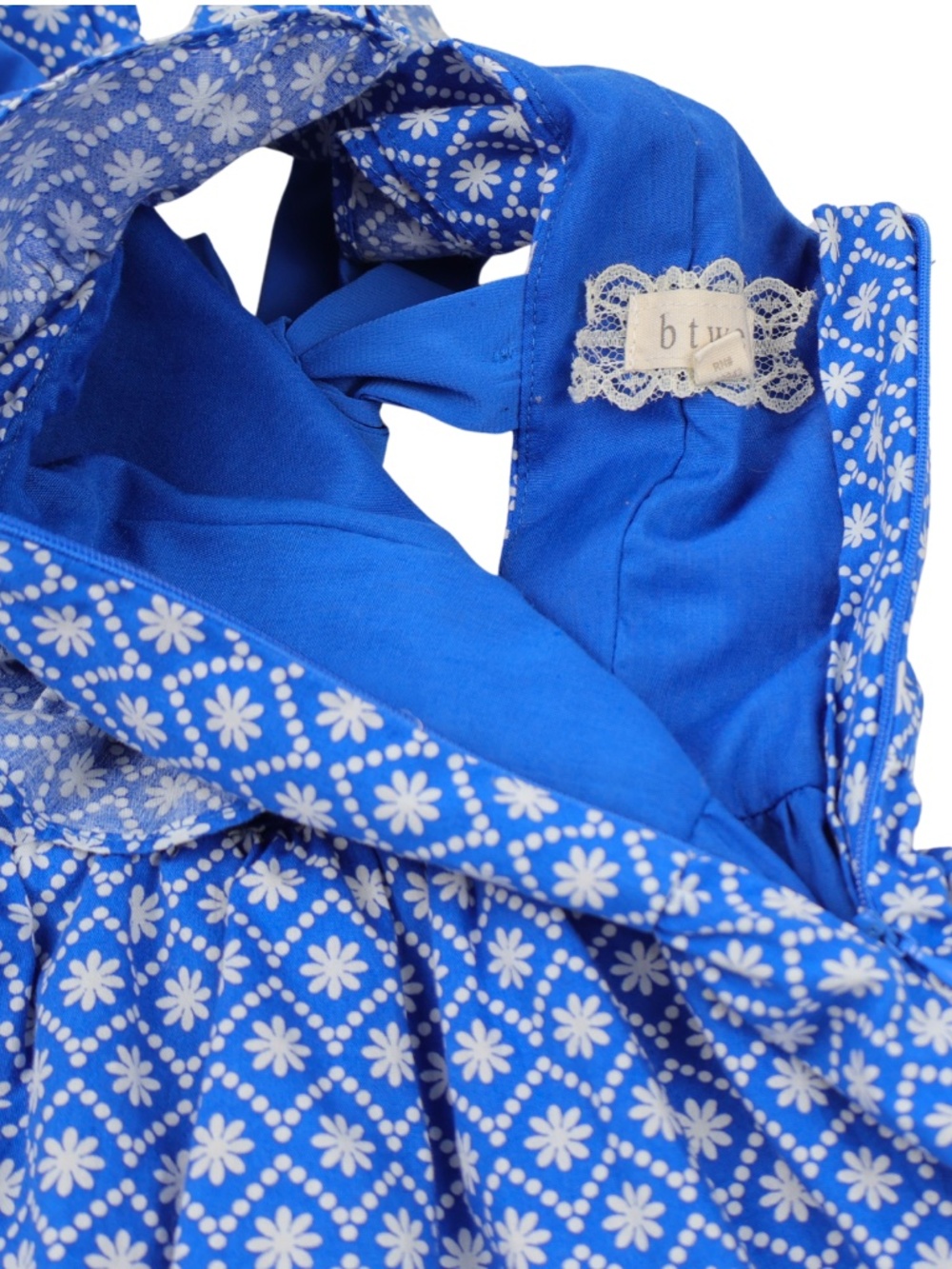 Btween Blue Floral Ruffle Dress Girls Size 8 Open Back Bow Cotton - Picture 8 of 9
